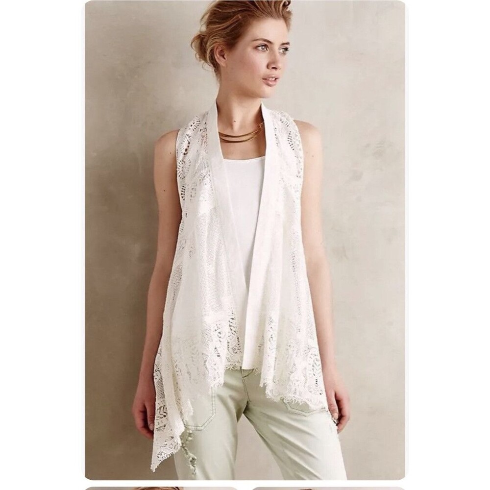 NEW XS/S Anthropologie Draped Lace Vest by Meadow Rue White Crochet